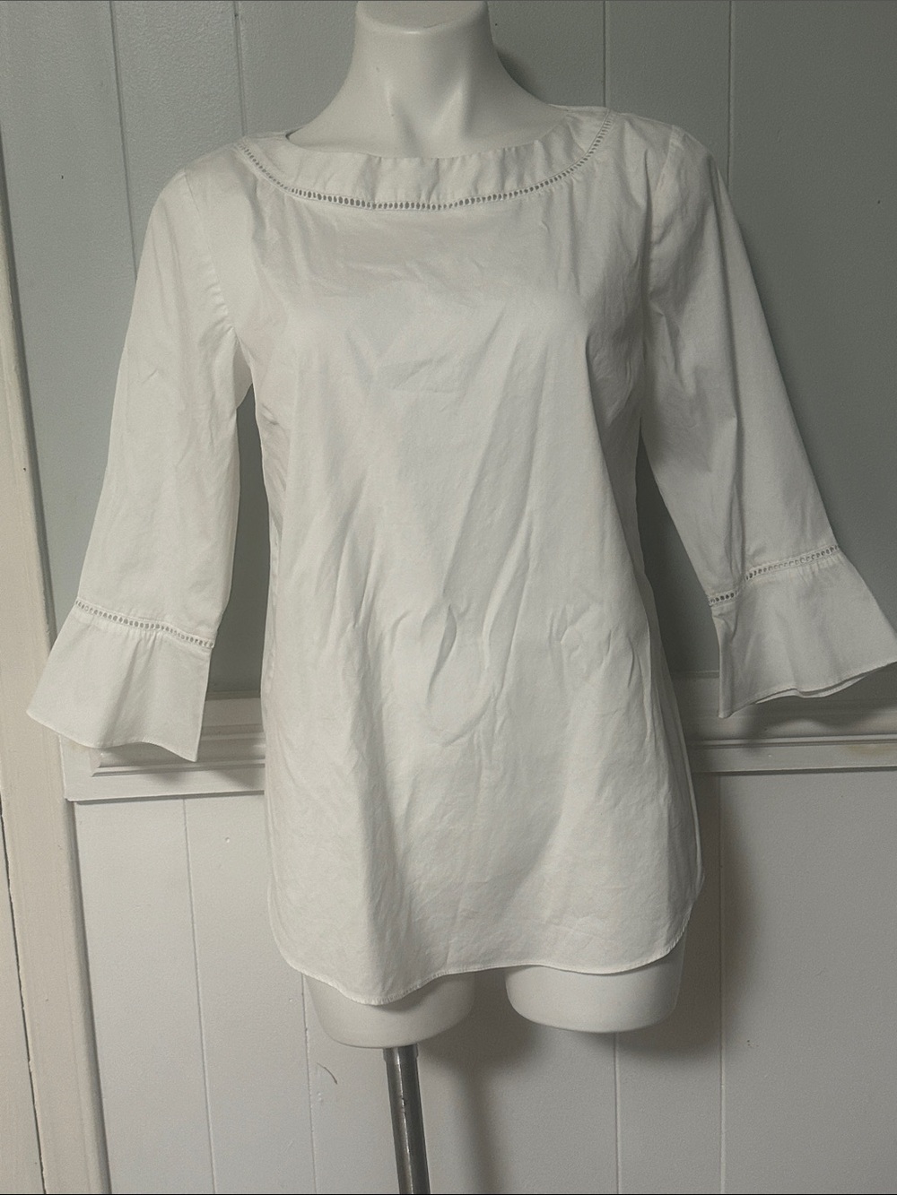 Ann Taylor White Boatneck Bell-Sleeve Blouse
